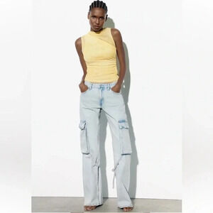 NWT Zara TRF Belt Loop Cargo Jeans Denim 8197/034 in Light Blue Size 25
